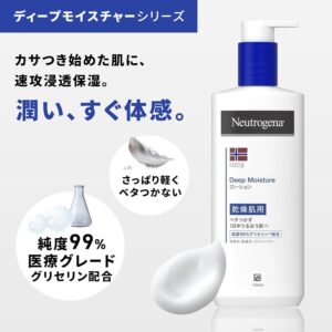 青のニュートロジーナは、「しっかり保湿したいけどべたつくのは苦手」という方にぴったりのボディミルクです。